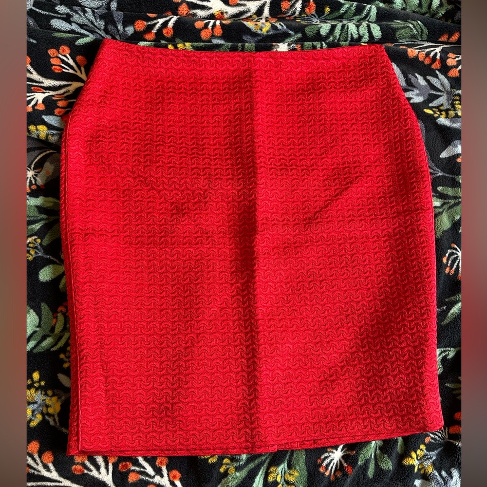 ❤️ Red Textured Pencil Skirt Petite 10 Fully Lined Chic